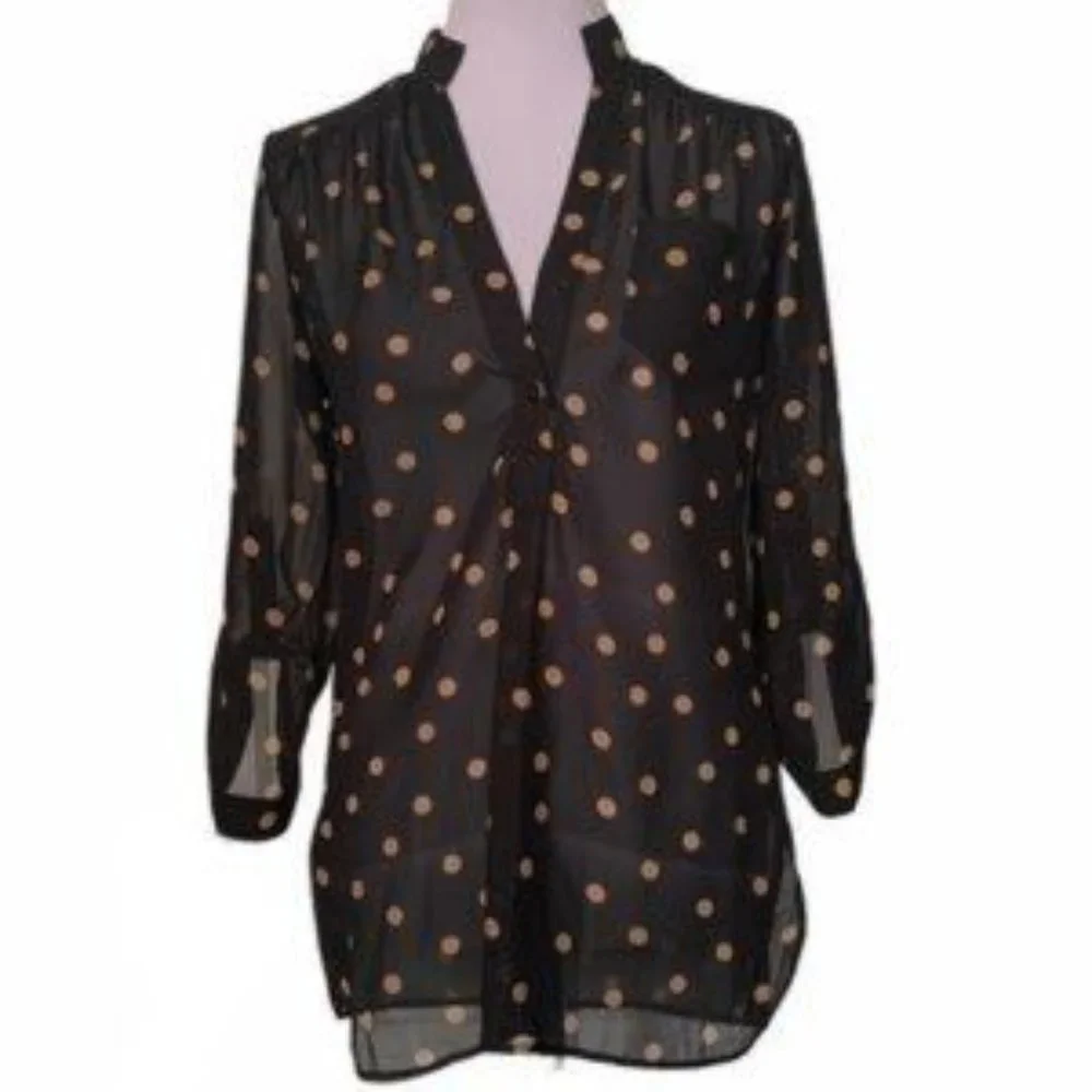 Ali & Kris Black/ Tan Sheer Polka Dot Top Size: S - Picture 2 of 6